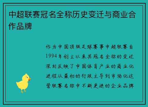 中超联赛冠名全称历史变迁与商业合作品牌